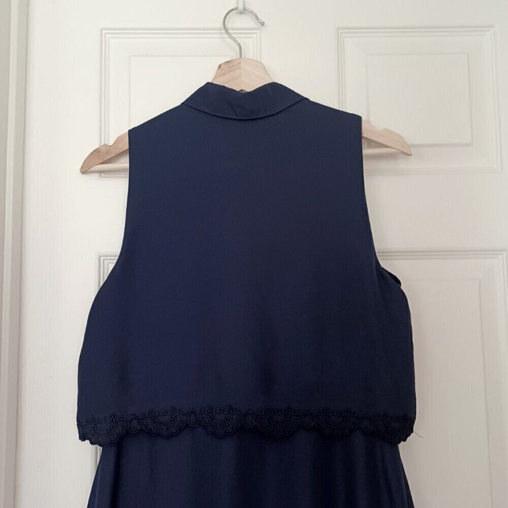 NWT Parker Aquarius Overlay Lace Trim Shirt Dress Navy Blue M Lace Hem - Picture 8 of 11